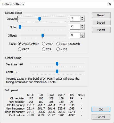 Screenshot of detune settings dialog