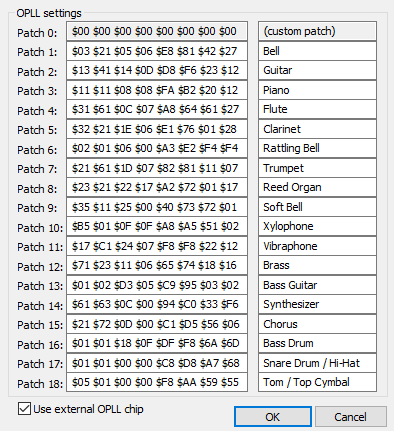 Screenshot of OPLL settings section